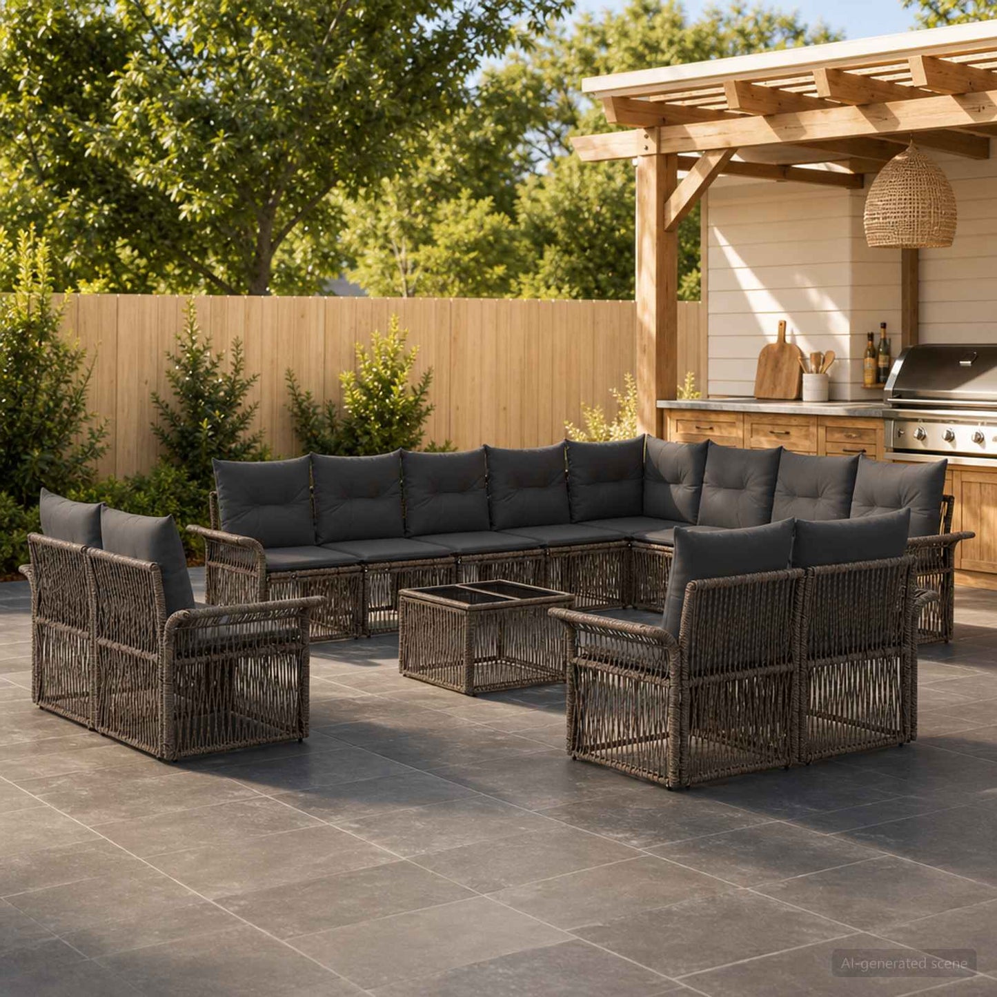 Set Divano da Giardino 13 pcs Grigio e Grigio Scuro polyrattan | homemem39