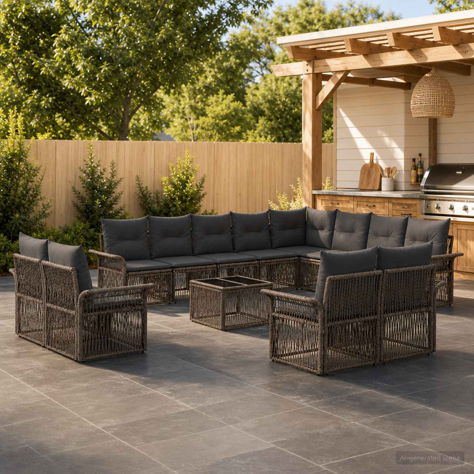 Set Divano da Giardino 13 pcs Grigio e Grigio Scuro polyrattan | homemem39