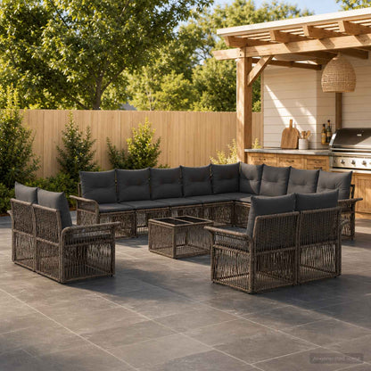 Set Divano da Giardino 13 pcs Grigio e Grigio Scuro polyrattan | homemem39