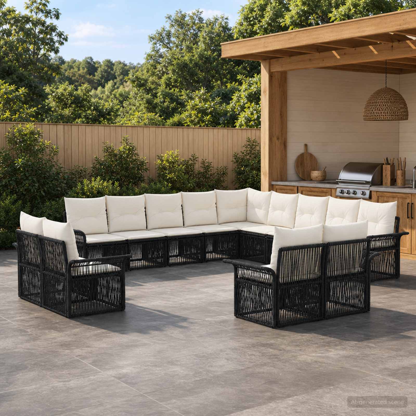 Set Divano da Giardino 13 pcs Nero e Bianco Crema polyrattan | homemem39