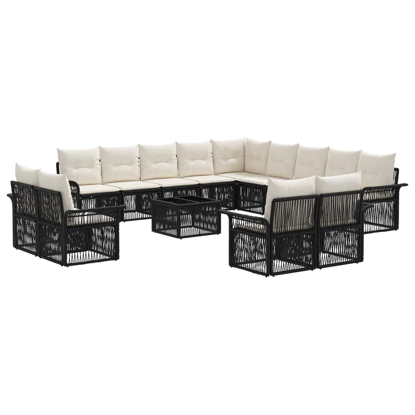 Set Divano da Giardino 14 pcs Nero e Bianco Crema polyrattan | homemem39