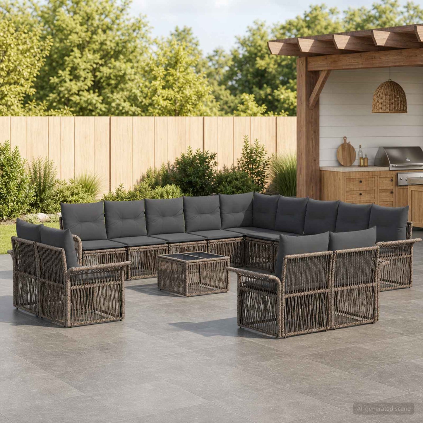 Set Divano da Giardino 14 pz Grigio e Grigio Scuro polyrattan