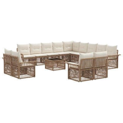 Set Divano da Giardino 14 pcs Beige e Bianco Crema polyrattan | homemem39