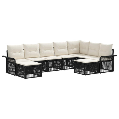 Set Divano da Giardino 9 pcs Nero e Bianco Crema polyrattan | homemem39