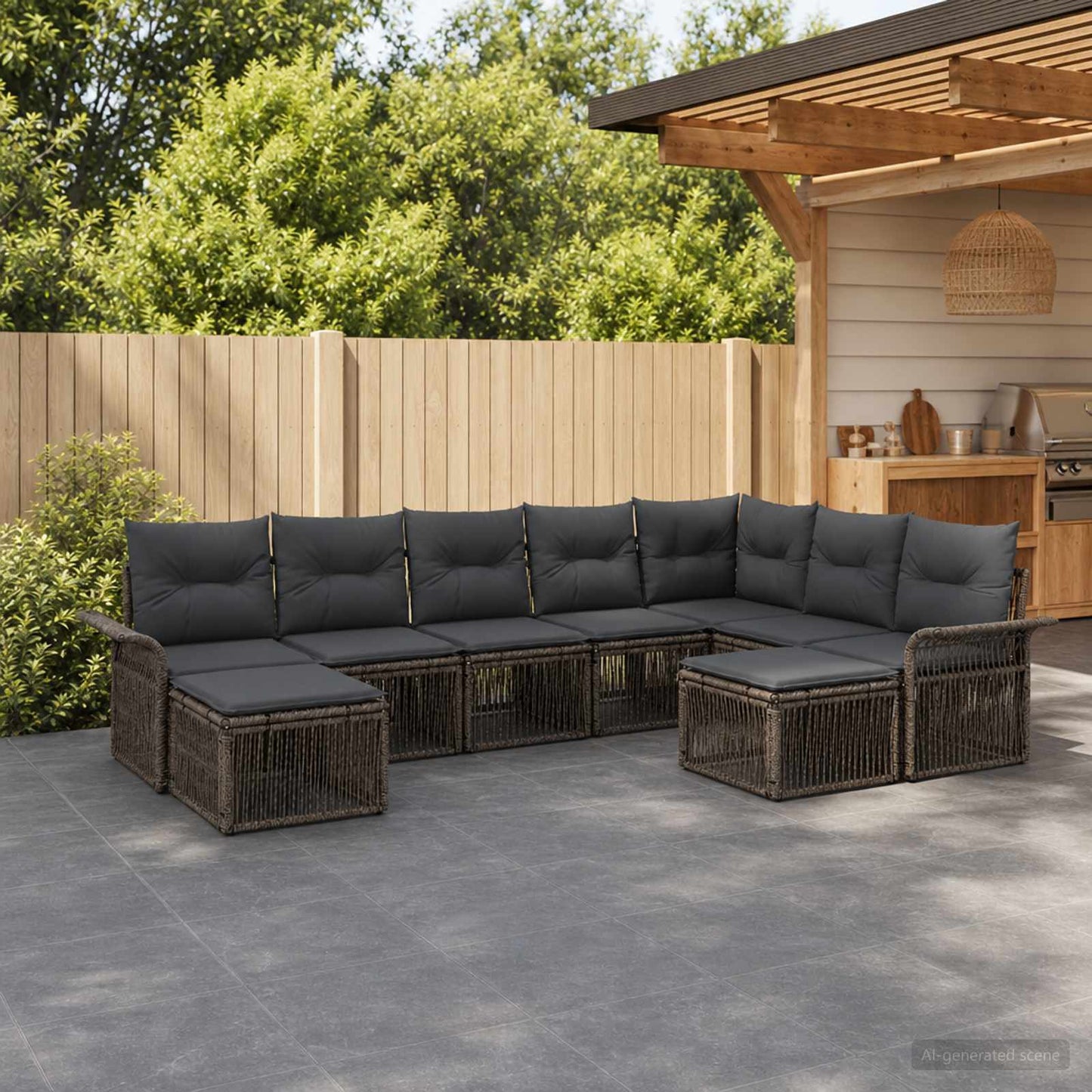 Set Divano da Giardino 9 pcs Grigio e Grigio Scuro polyrattan | homemem39
