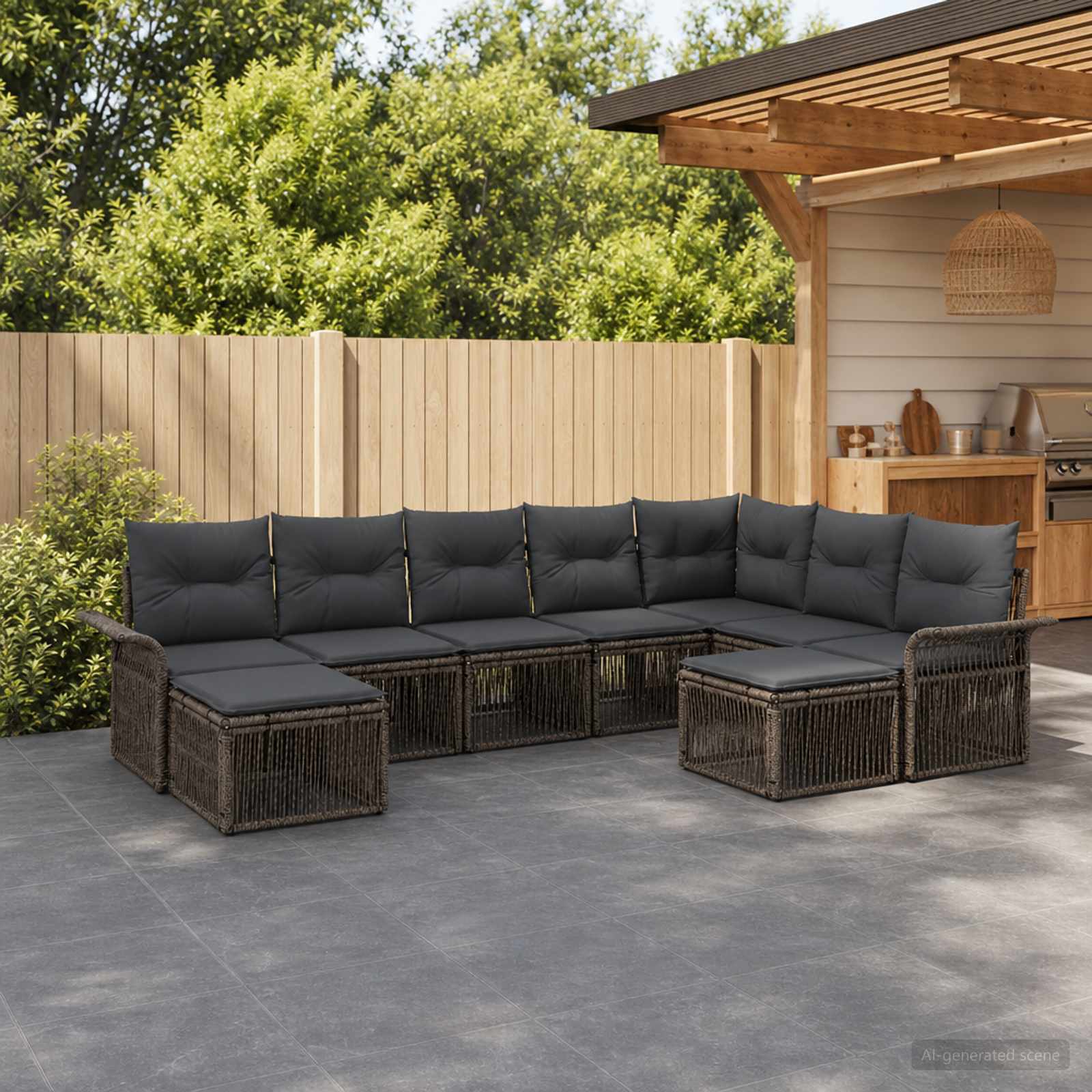 Set Divano da Giardino 9 pcs Grigio e Grigio Scuro polyrattan | homemem39