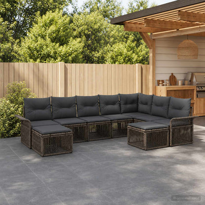 Set Divano da Giardino 9 pcs Grigio e Grigio Scuro polyrattan | homemem39