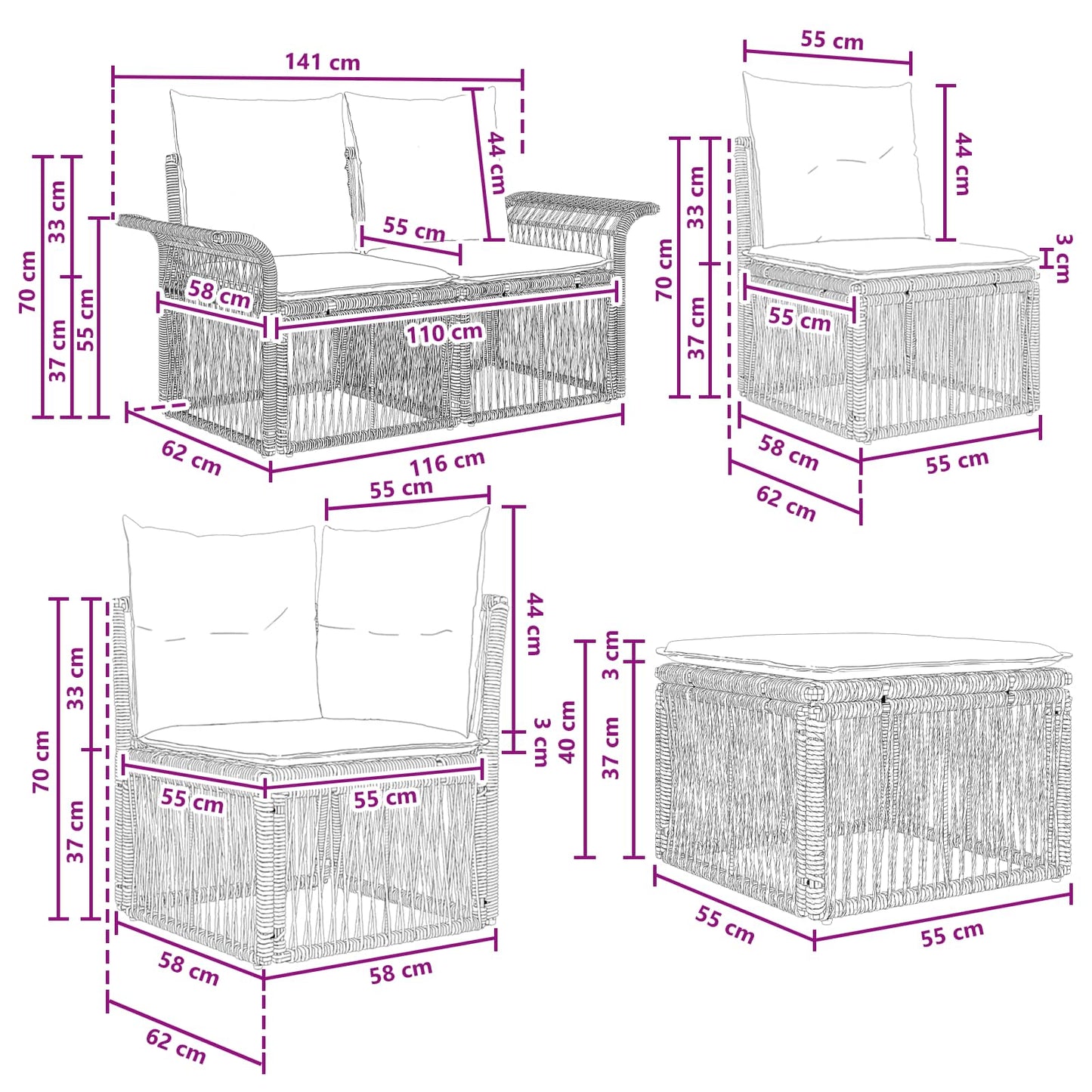 Set Divano da Giardino 9 pcs Grigio e Grigio Scuro polyrattan | homemem39
