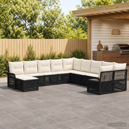Set Divano da Giardino 11 pcs Nero e Bianco Crema polyrattan | homemem39