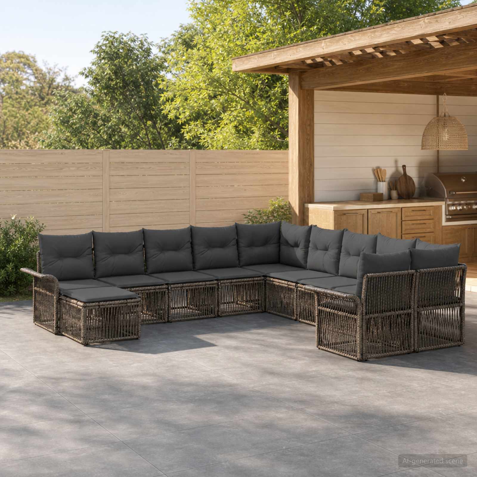 Set Divano da Giardino 11 pcs Grigio e Grigio Scuro polyrattan | homemem39