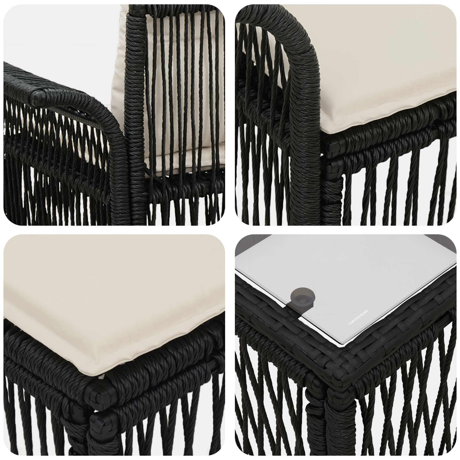 Set Divano da Giardino 12 pcs Nero e Bianco Crema polyrattan | homemem39