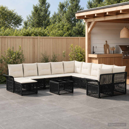 Set Divano da Giardino 12 pz Nero e Bianco Crema polyrattan