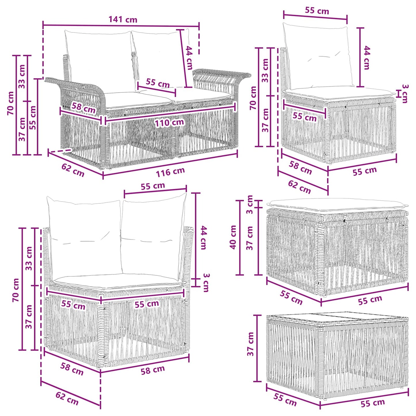 Set Divano da Giardino 12 pcs Grigio e Grigio Scuro polyrattan | homemem39