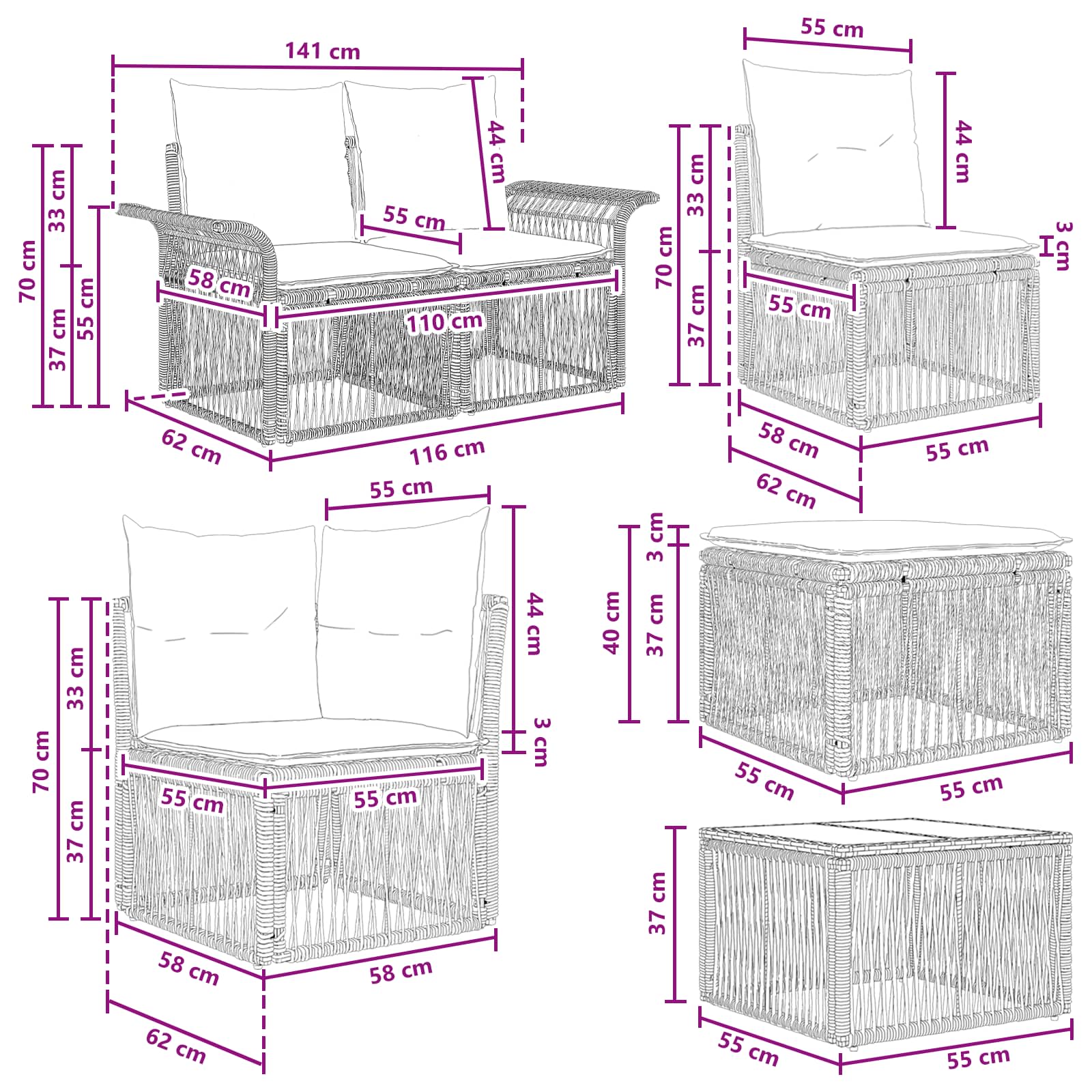 Set Divano da Giardino 12 pcs Grigio e Grigio Scuro polyrattan | homemem39