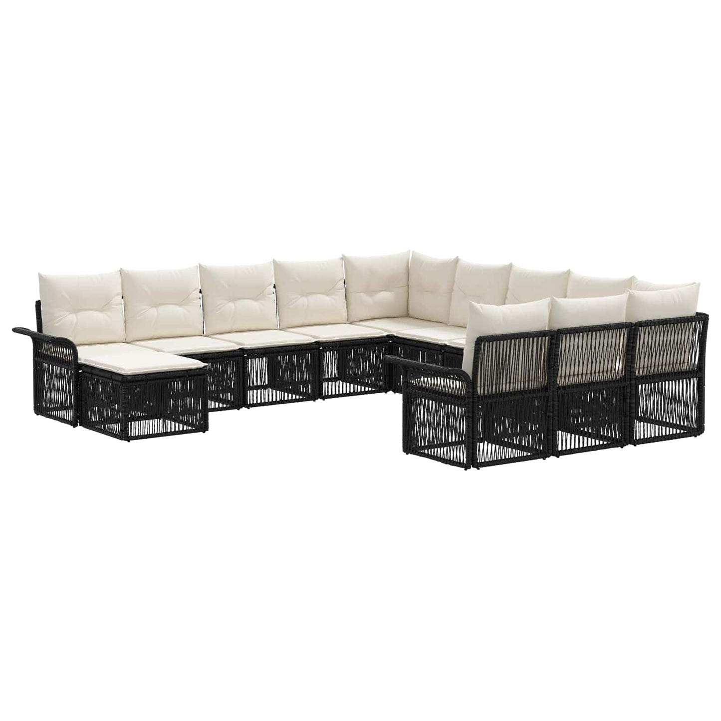 Set Divano da Giardino 12 pcs Nero e Bianco Crema polyrattan | homemem39