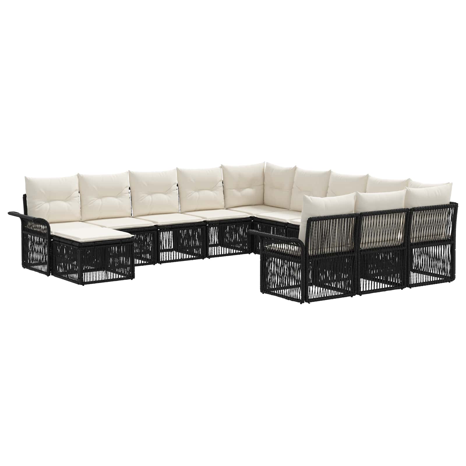 Set Divano da Giardino 12 pcs Nero e Bianco Crema polyrattan | homemem39