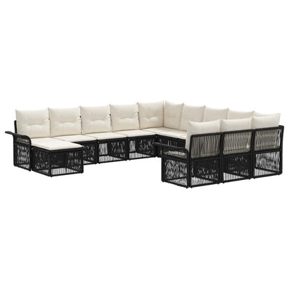 Set Divano da Giardino 12 pcs Nero e Bianco Crema polyrattan | homemem39