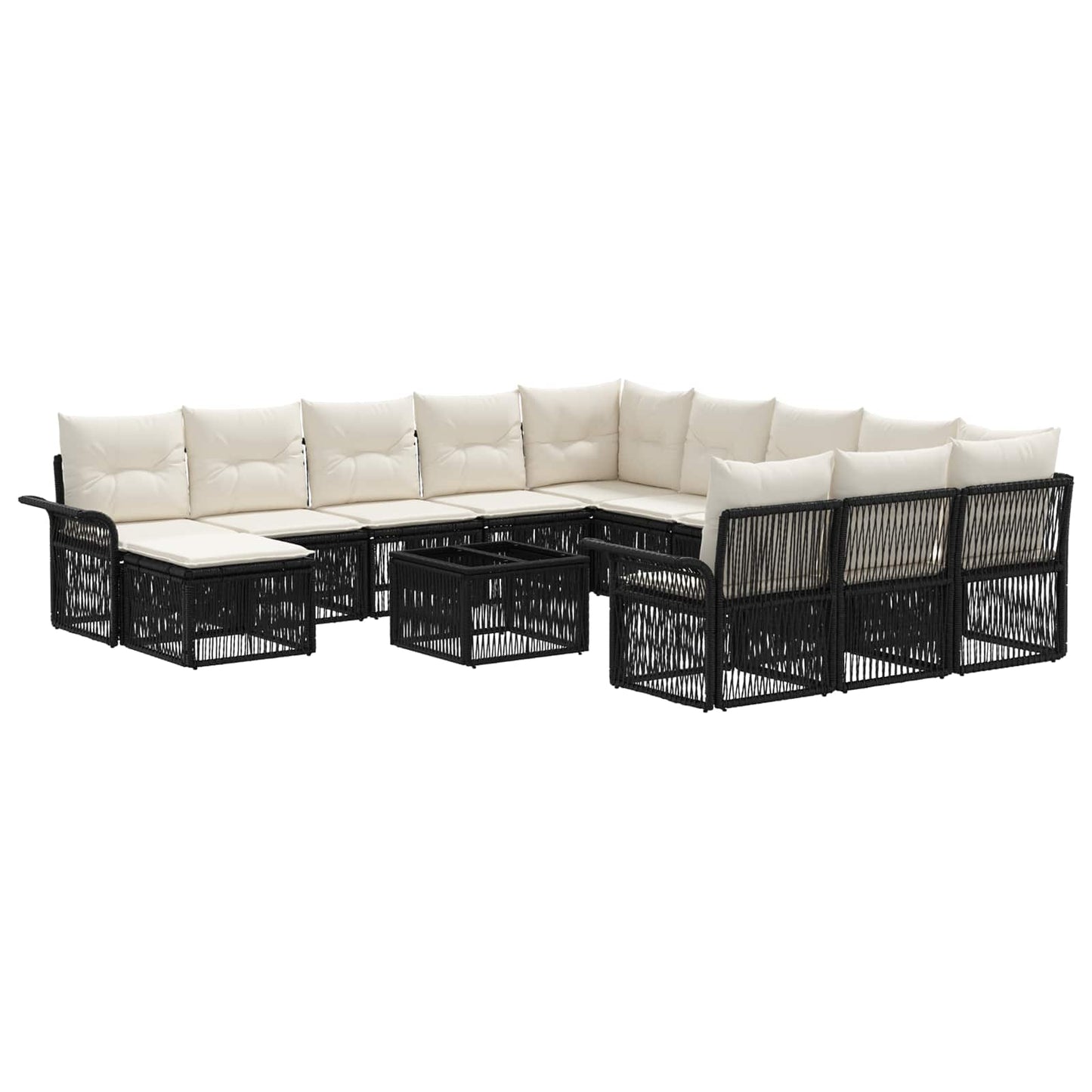 Set Divano da Giardino 13 pcs Nero e Bianco Crema polyrattan | homemem39