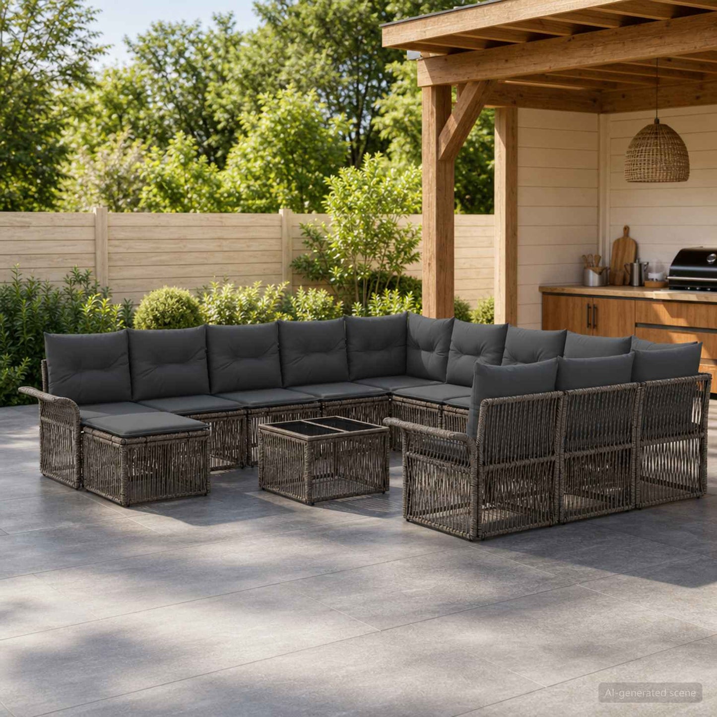 Set Divano da Giardino 13 pcs Grigio e Grigio Scuro polyrattan | homemem39