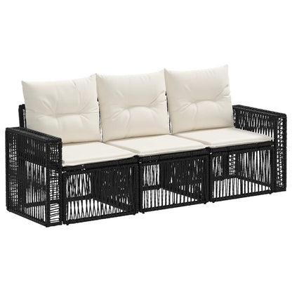 Set Divano da Giardino 3 pcs Nero e Bianco Crema polyrattan | homemem39