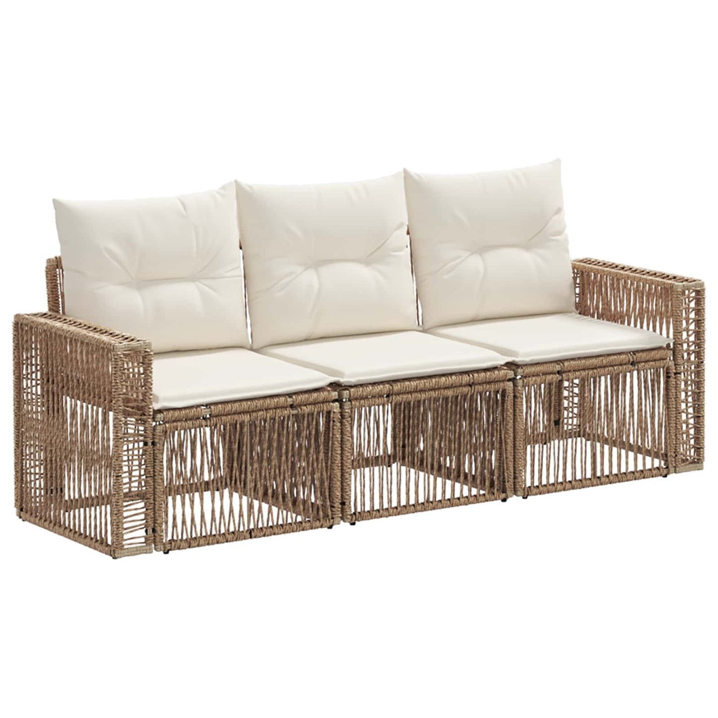 Set Divano da Giardino 3 pcs Beige e Bianco Crema polyrattan