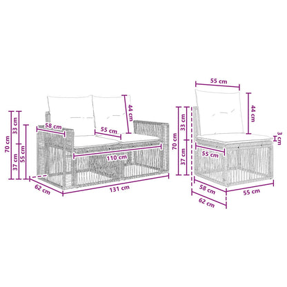 Set Divano da Giardino 3 pcs Beige e Bianco Crema polyrattan