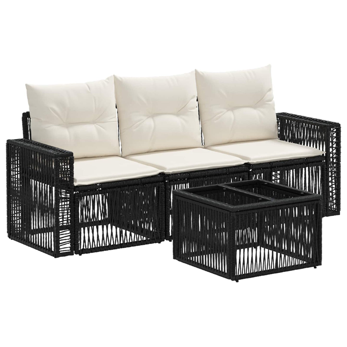 Set Divano da Giardino 4 pcs Nero e Bianco Crema polyrattan | homemem39