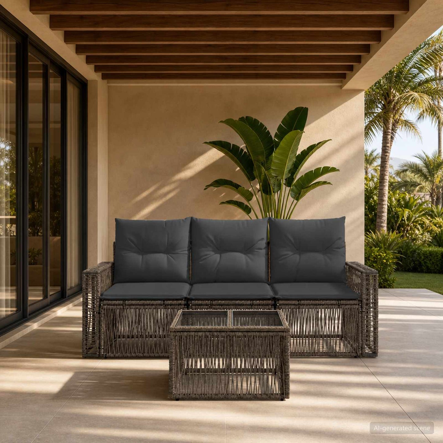 Set Divano da Giardino 4 pcs Grigio e Grigio Scuro polyrattan | homemem39