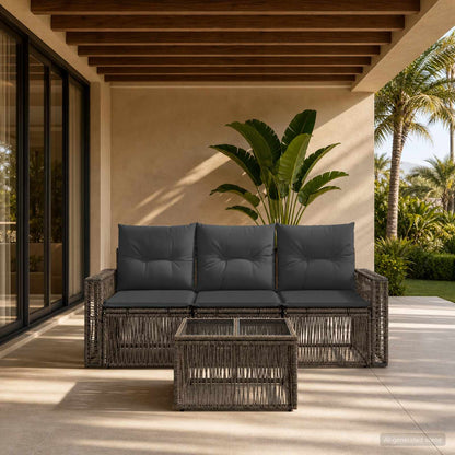 Set Divano da Giardino 4 pcs Grigio e Grigio Scuro polyrattan | homemem39