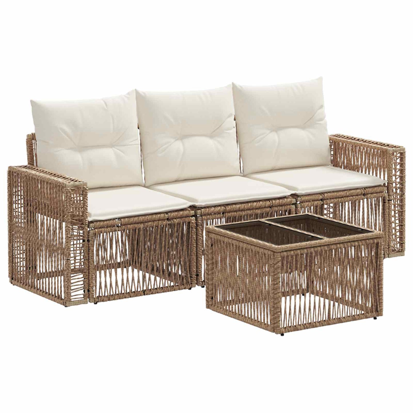 Set Divano da Giardino 4 pcs Beige e Bianco Crema polyrattan | homemem39