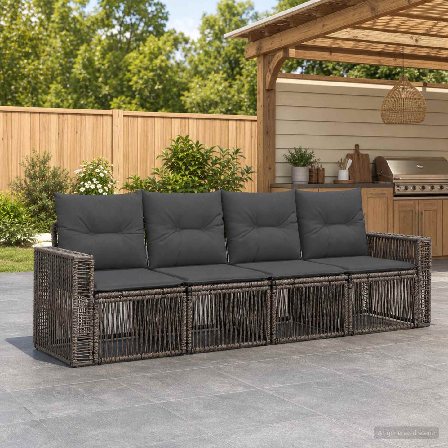 Set Divano da Giardino 4 pcs Grigio e Grigio Scuro polyrattan | homemem39