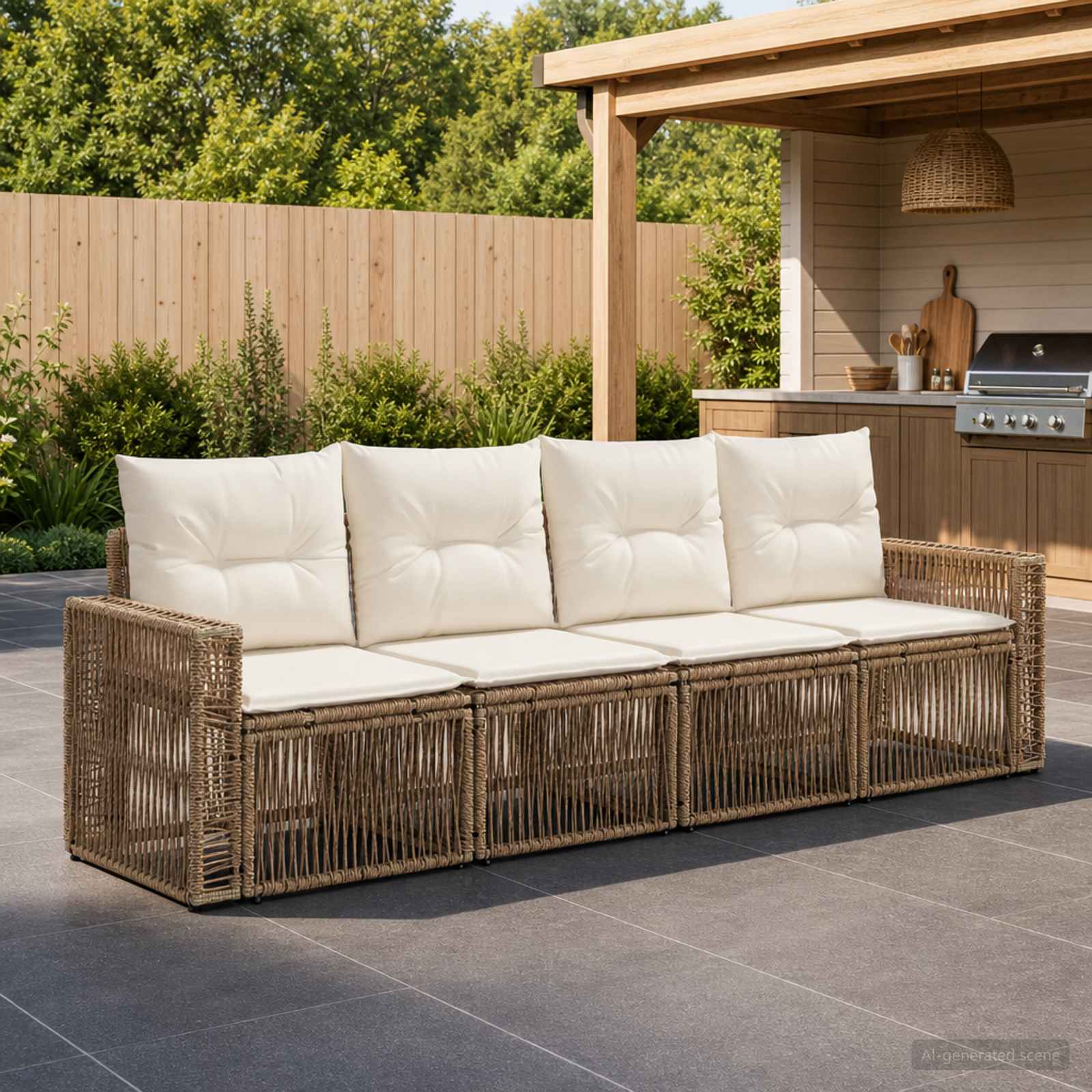 Set Divano da Giardino 4 pcs Beige e Bianco Crema polyrattan | homemem39