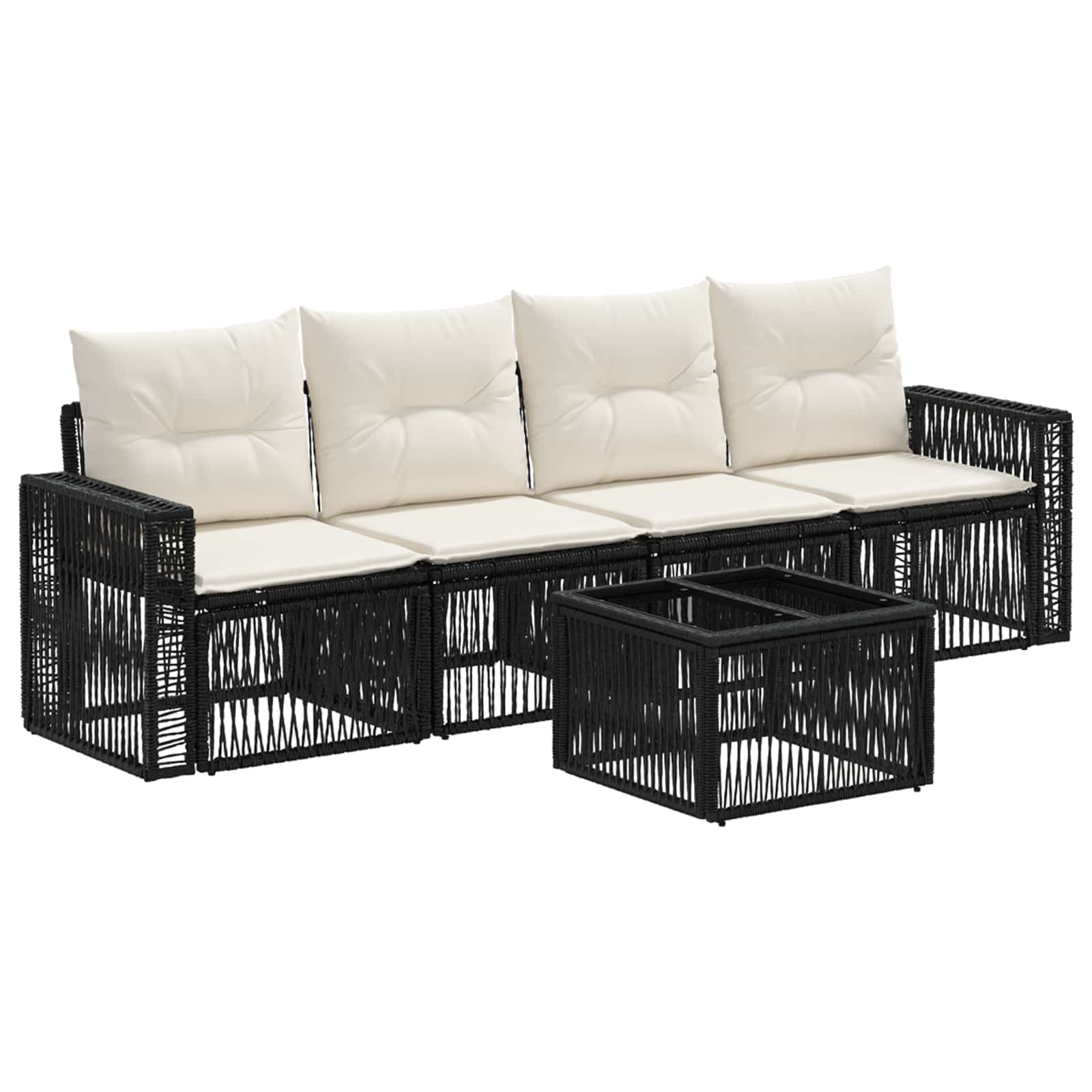Set Divano da Giardino 5 pcs Nero e Bianco Crema polyrattan | homemem39