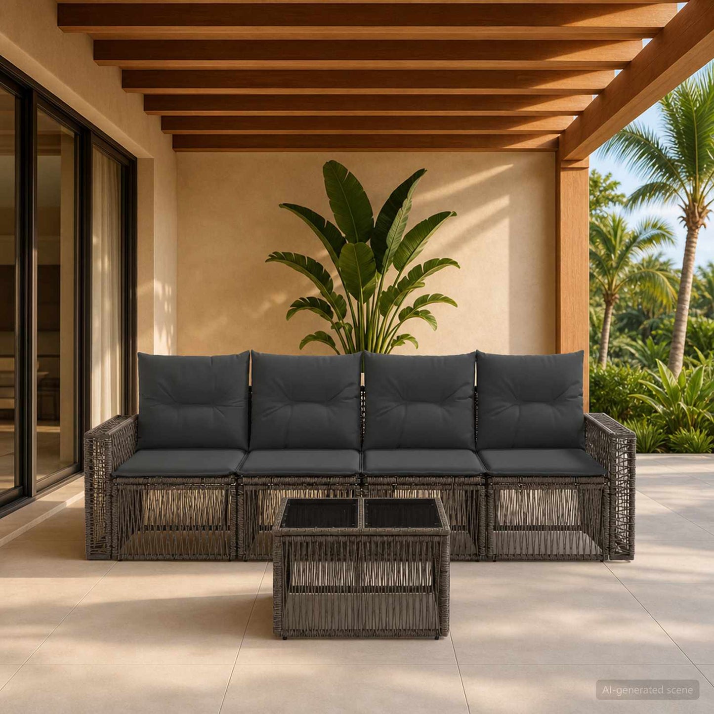 Set Divano da Giardino 5 pcs Grigio e Grigio Scuro polyrattan | homemem39