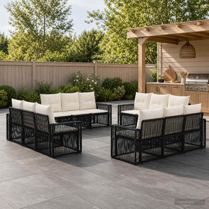 Set Divano da Giardino 12 pcs Nero e Bianco Crema polyrattan | homemem39