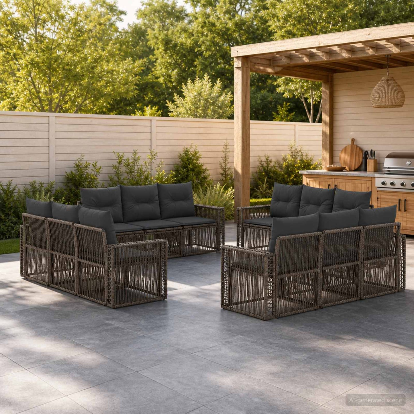 Set Divano da Giardino 12 pcs Grigio e Grigio Scuro polyrattan | homemem39