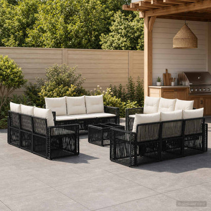 Set Divano da Giardino 13 pcs Nero e Bianco Crema polyrattan | homemem39