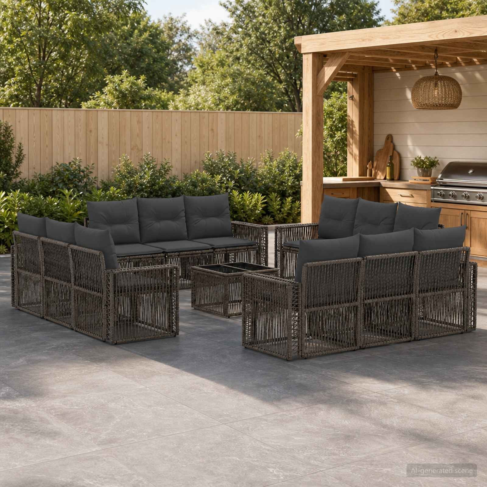 Set Divano da Giardino 13 pcs Grigio e Grigio Scuro polyrattan | homemem39