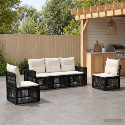 Set Divano da Giardino 5 pcs Nero e Bianco Crema polyrattan | homemem39