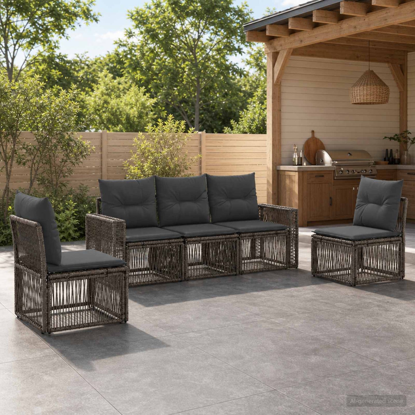 Set Divano da Giardino 5 pcs Grigio e Grigio Scuro polyrattan | homemem39