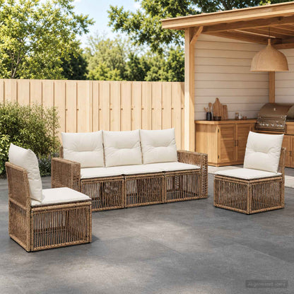 Set Divano da Giardino 5 pcs Beige e Bianco Crema polyrattan | homemem39