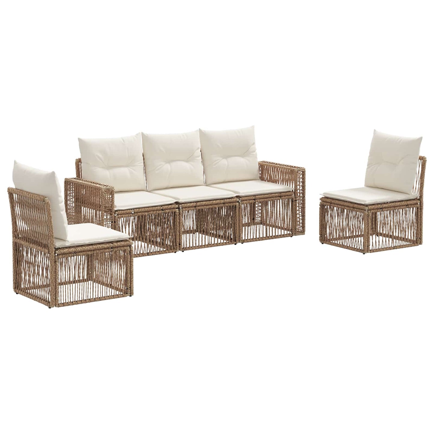 Set Divano da Giardino 5 pcs Beige e Bianco Crema polyrattan | homemem39