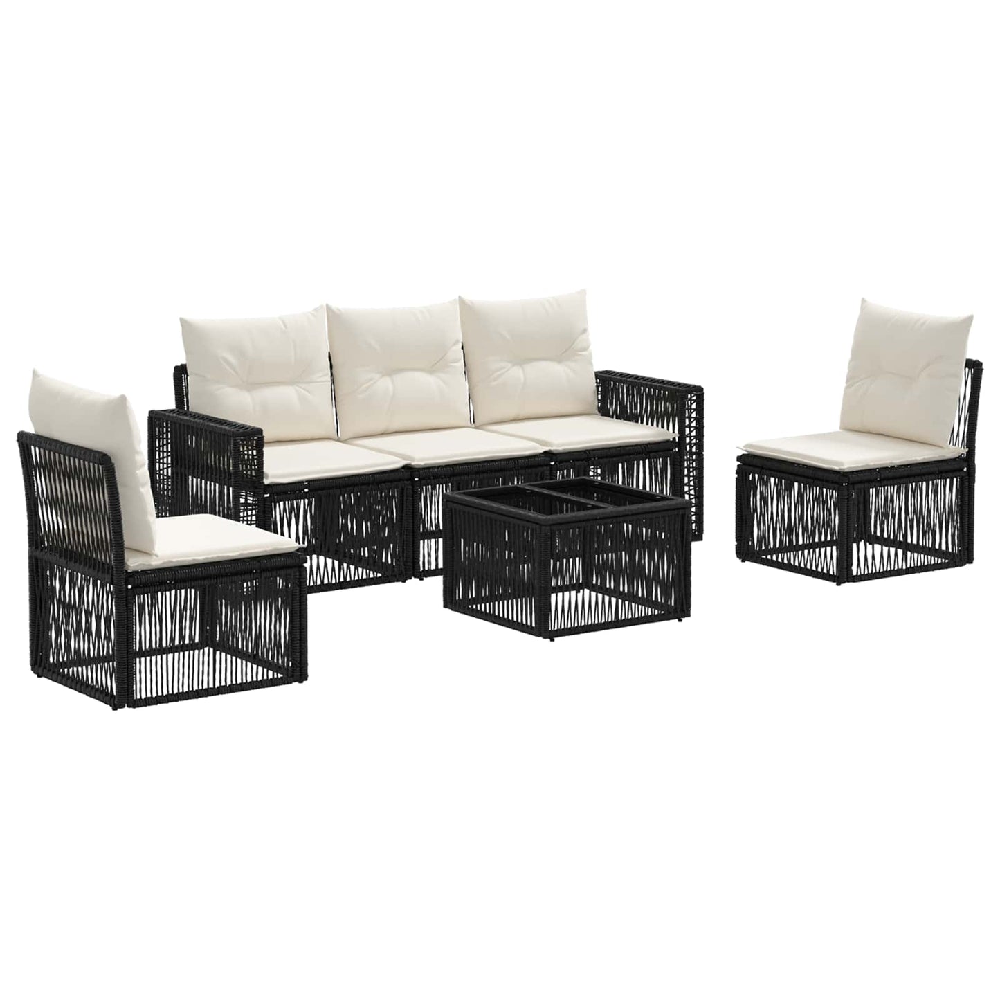 Set Divano da Giardino 6 pcs Nero e Bianco Crema polyrattan | homemem39