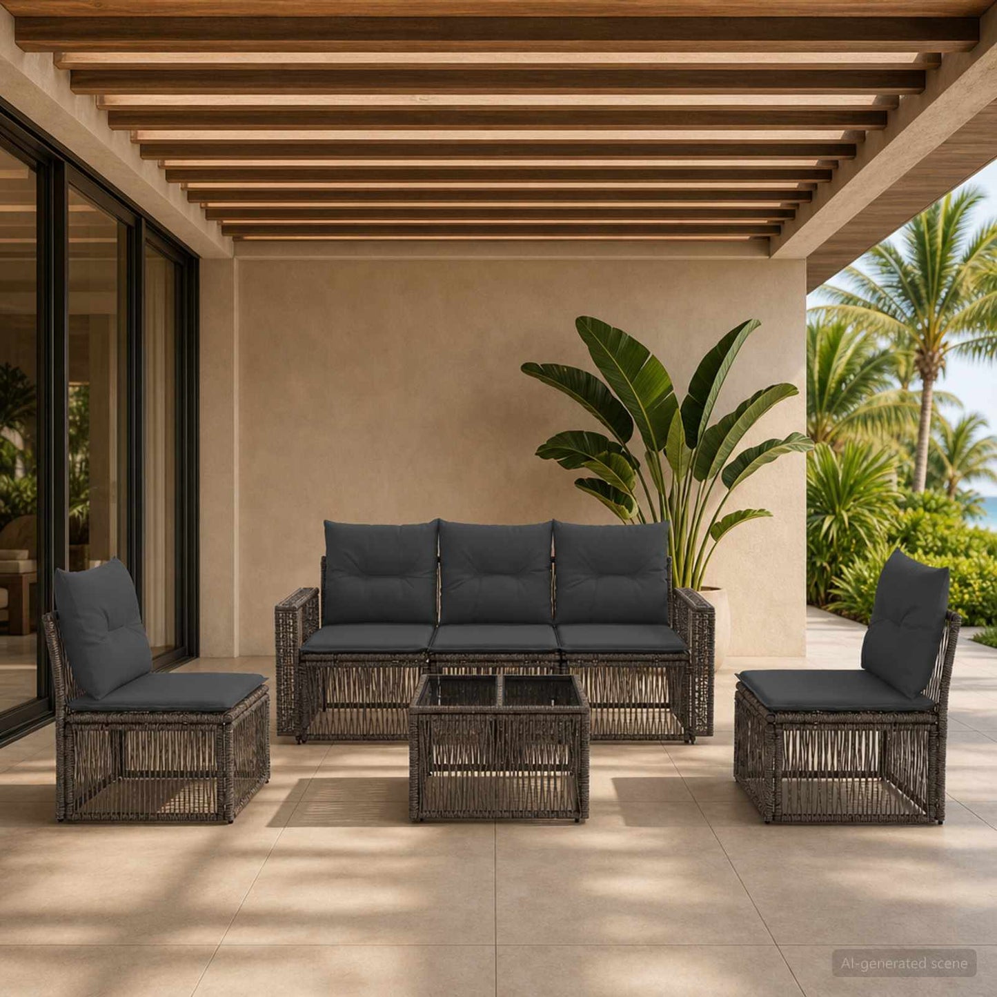 Set Divano da Giardino 6 pcs Grigio e Grigio Scuro polyrattan | homemem39