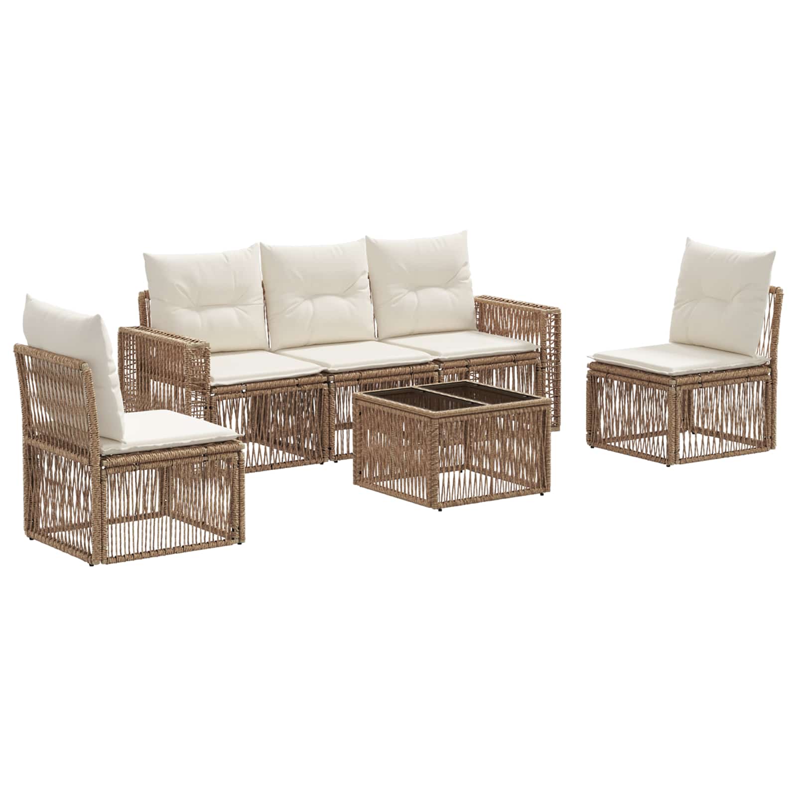Set Divano da Giardino 6 pcs Beige e Bianco Crema polyrattan | homemem39