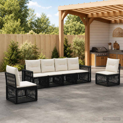 Set Divano da Giardino 6 pcs Nero e Bianco Crema polyrattan | homemem39