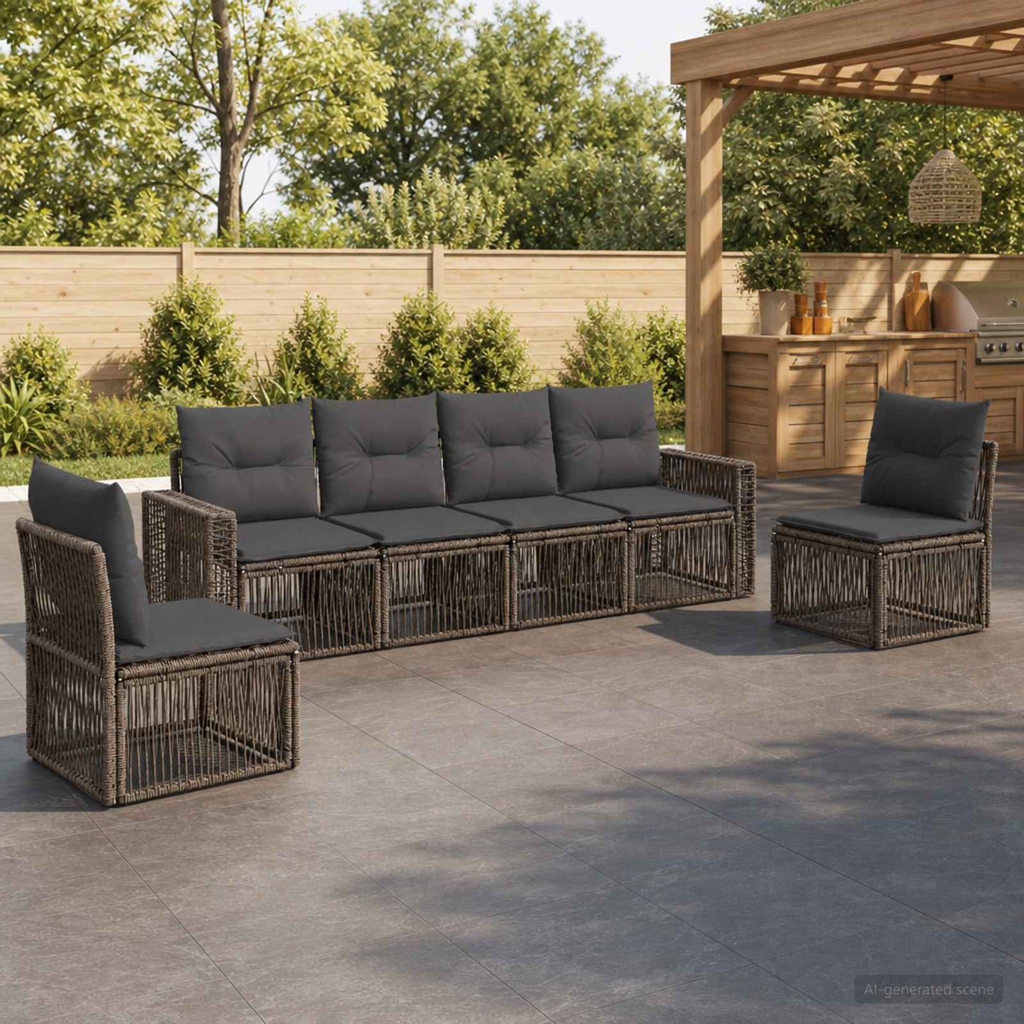 Set Divano da Giardino 6 pcs Grigio e Grigio Scuro polyrattan | homemem39
