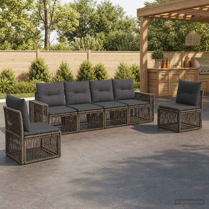 Set Divano da Giardino 6 pcs Grigio e Grigio Scuro polyrattan | homemem39