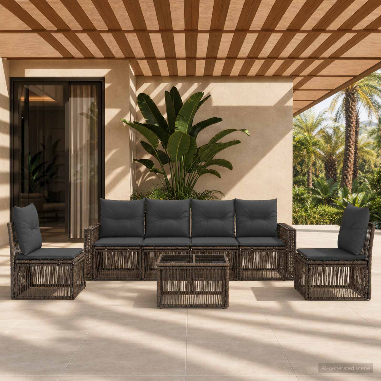 Set Divano da Giardino 7 pcs Grigio e Grigio Scuro polyrattan | homemem39