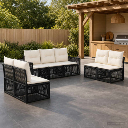 Set Divano da Giardino 7 pcs Nero e Bianco Crema polyrattan | homemem39